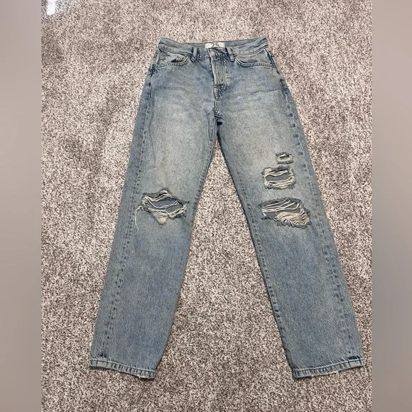 We The Free 25 Distressed Straight Leg Jeans High Rise Ripped Denim Boho - Picture 2 of 11